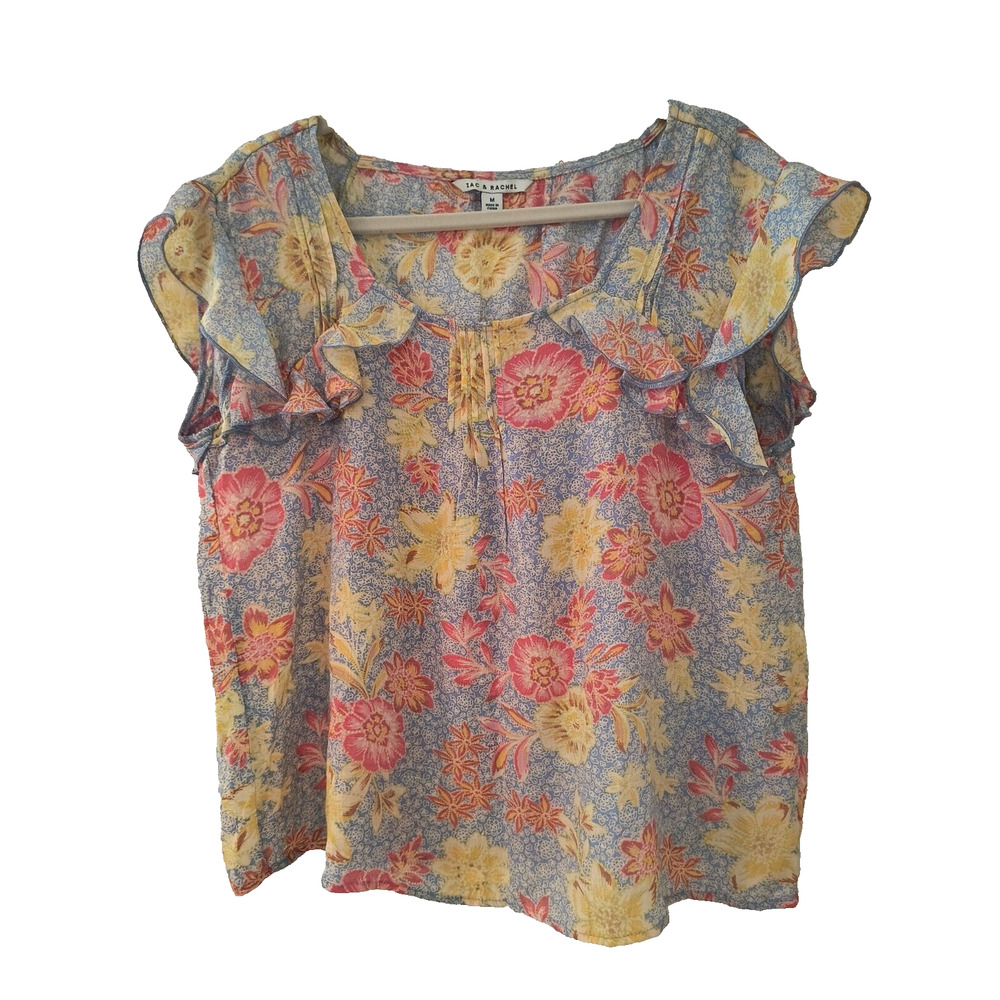 Zac Rachel Multicolor Floral Top Flutter cap sleeve Women's size M